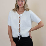 Steve Madden Sereia Cardigan in Cream — cozy lace up front knit cardigan from Shear Boutique