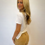 Back of Hampton suede cuffed shorts in brown – women’s mid-rise short casual suede shorts – Shear Boutique