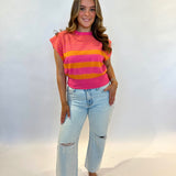 Eloan Knit Vest - Pink Striped