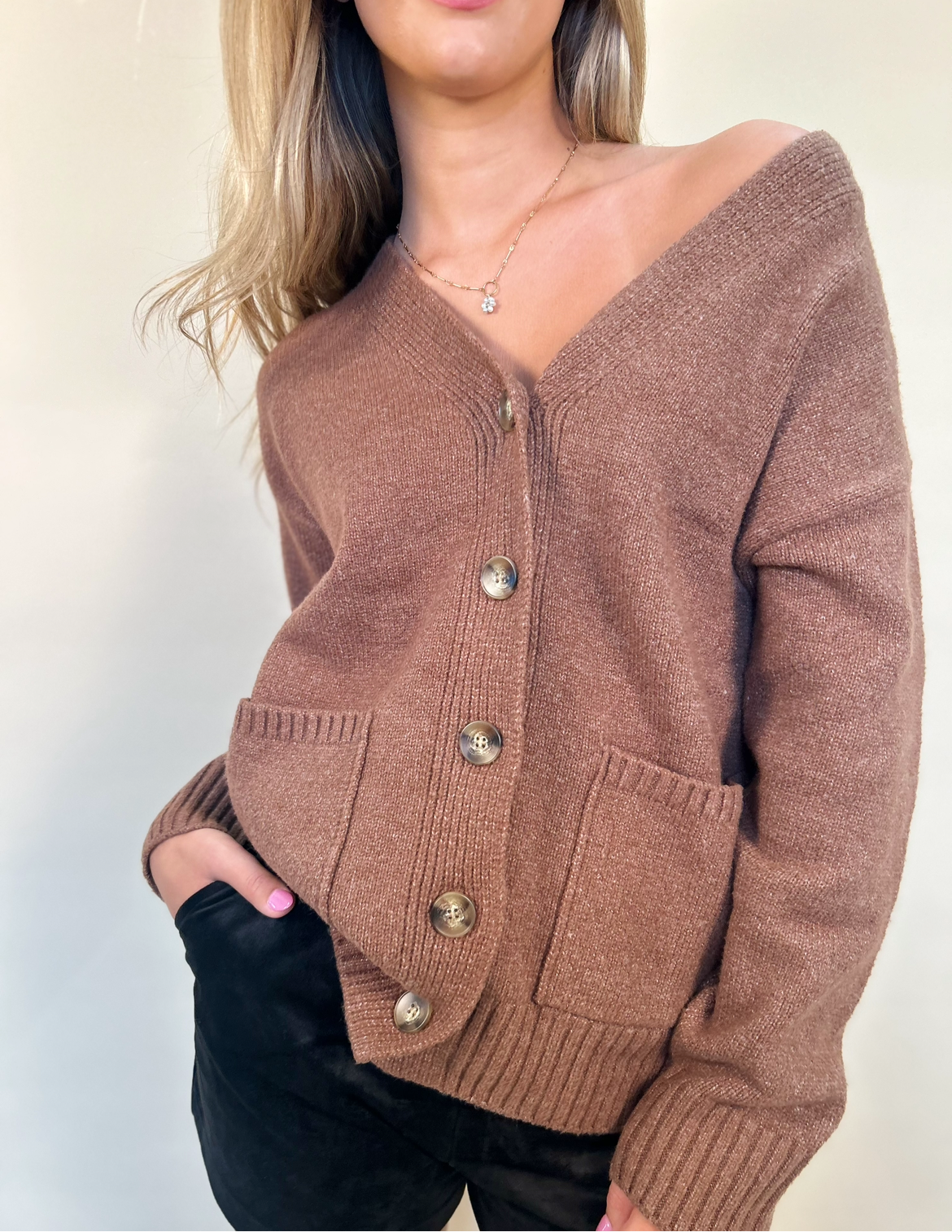 close-up of Theo  women's oversized knit sweater - Shear Boutique