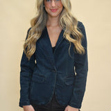 Chic Minah Denim Blazer by Dear John — polished yet relaxed, ideal for layering over dresses or denim for a coordinated look.