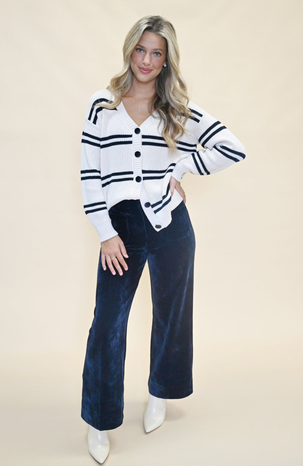 Audrey Wide Leg Cord featuring soft corduroy texture, cuffed hem, and a modern wide-leg silhouette — perfect for work or a night out.