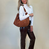 Cassie Super High Rise Straight Pant - Tobacco Croc, paired with hobo bag shear boutique