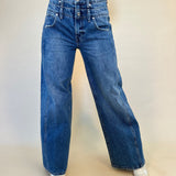 front product shot of caleb high rise relaxed stacked waist jeans by Pistola - Shear Boutique Fall collection women's clothing. Unique jeans denim pants bottoms for women