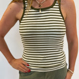 Classic Striped Scoop Tank - Fern