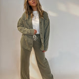Z Supply Hunter green knit pants with adjustable tie waist and relaxed fit