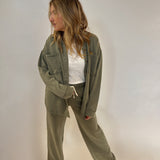 Soft green knit lounge pants by Z Supply featuring drawstring waist and cozy texture