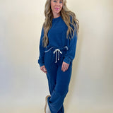 Z Supply Hunter Knit Denim Pant in Indigo, full-length lounge pant available at Shear Boutique. matching set