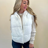 Z Supply Essential Puffer Vest in White, hooded lightweight vest available at Shear Boutique.