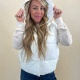 Lightweight white hooded puffer vest perfect for layering, from Z Supply at Shear Boutique.