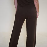 Back view of Kori Knit Pants in Dark Espresso from Shear Boutique, relaxed fit wide leg loungewear pants.