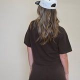 Back view of Kori Elbow Sleeve Crewneck Sweater in Dark Espresso, clean lines with a tailored fit.
