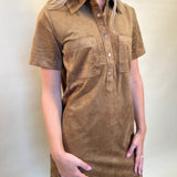 close-up of z supply authentic Brown suede mini dress, women's casual fall dress - Shear Boutique pre-fall collection