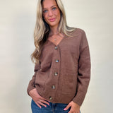 Theo cardigan - brown suede oversized sweater pockets
