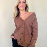 Z supply theo cardigan -women's oversized brown button down sweater with pockets - Shear Boutique Fall
