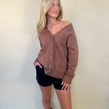 z supply Tia suede short in black worn with oversized Theo cardigan