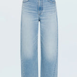front product shot of kyra high rise bowed ankle jeans from Pistola. Light wash curved side seam detail. Shear Boutique denim Fall collection