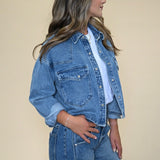 Steve Madden Rafi Top — structured silhouette with a straight hemline that can be worn as a jean jacket or classic top.