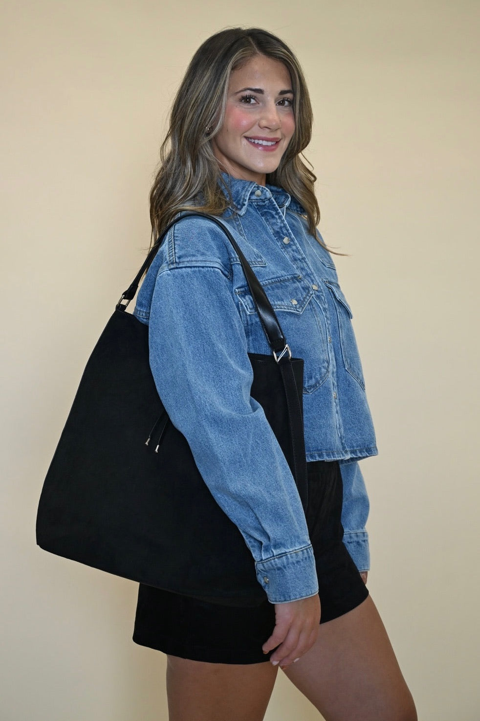 Steve Madden Rafi Denim Shirt Jacket — tailored structure creates a chic, contemporary wardrobe essential.