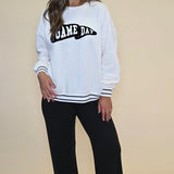 Women’s Z Supply Game Day Sweatshirt featuring a relaxed oversized fit, white body with black striped sleeves, and a heavy soft wash finish.