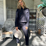 Classic Thea Denim Button-Up with polished detailing — perfect from work to weekend layering.