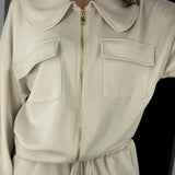 Collared Scuba Zip-Up Jacket - Cream