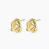 Gorjana Infinity Knot Studs — timeless 18k gold-plated earrings measuring ⅝”, featuring an elegant knot design with surgical steel posts for everyday wear.