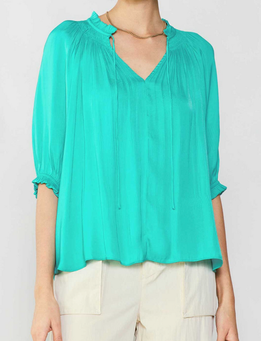 Angelica Pleated Blouse - Turquoise