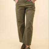 Dear John Lasso barrel leg cargo pants in green denim with cropped ankle fit and relaxed shape