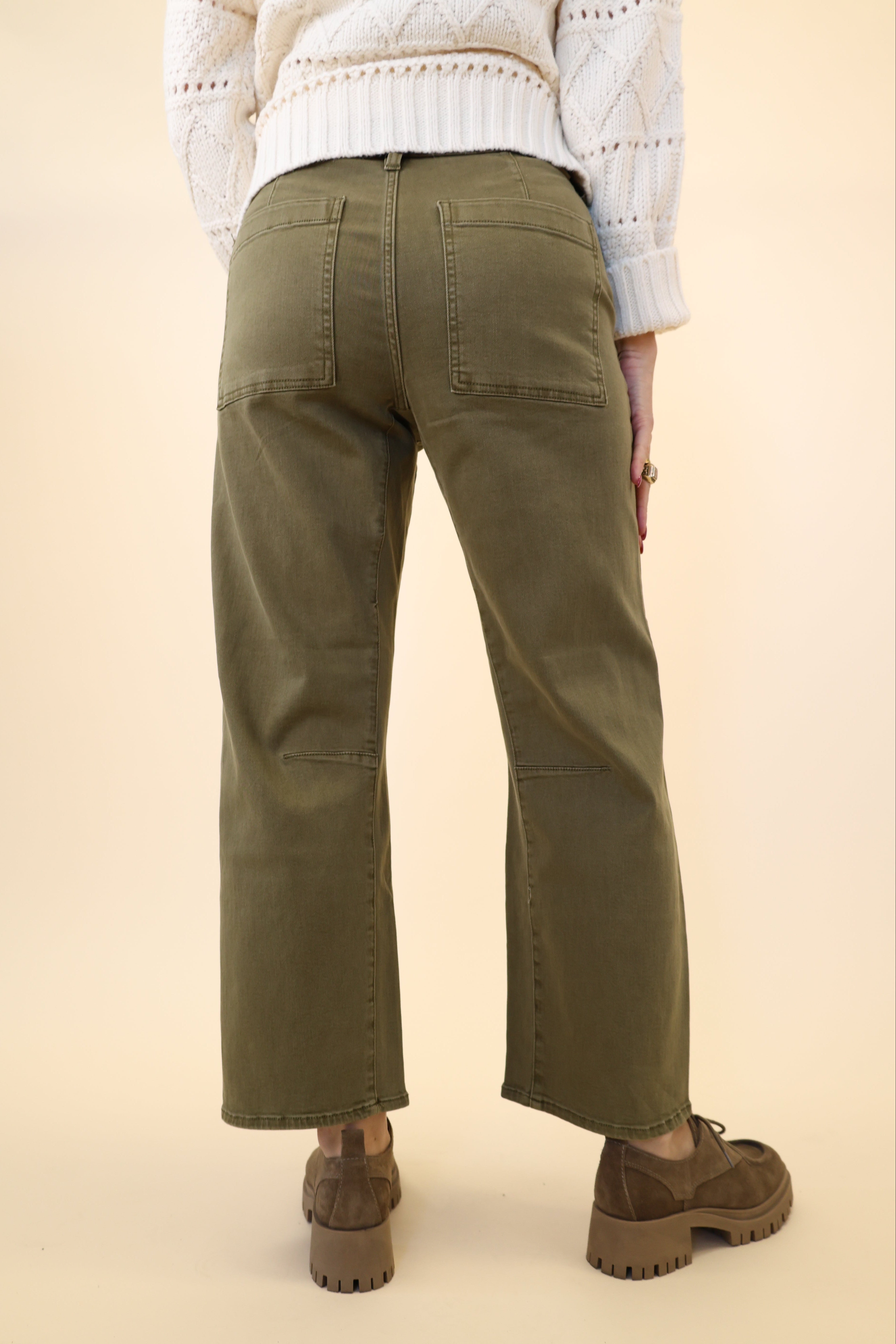 Dear John Lasso barrel cargo in soft green denim — cropped fit for a modern utilitarian look