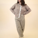 Mini check tan barrel pants from Miou Muse — relaxed plaid fit with ankle-length finish
