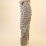 Neutral checkered Miou Muse barrel trousers with relaxed fit and ankle-grazing hem