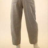 Miou Muse plaid barrel pants in soft tan tones, tailored ankle inseam and modern shape