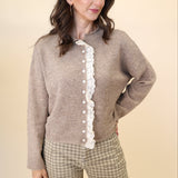 Miou Muse All Frills cardigan in beige with soft knit fabric and delicate white lace trim