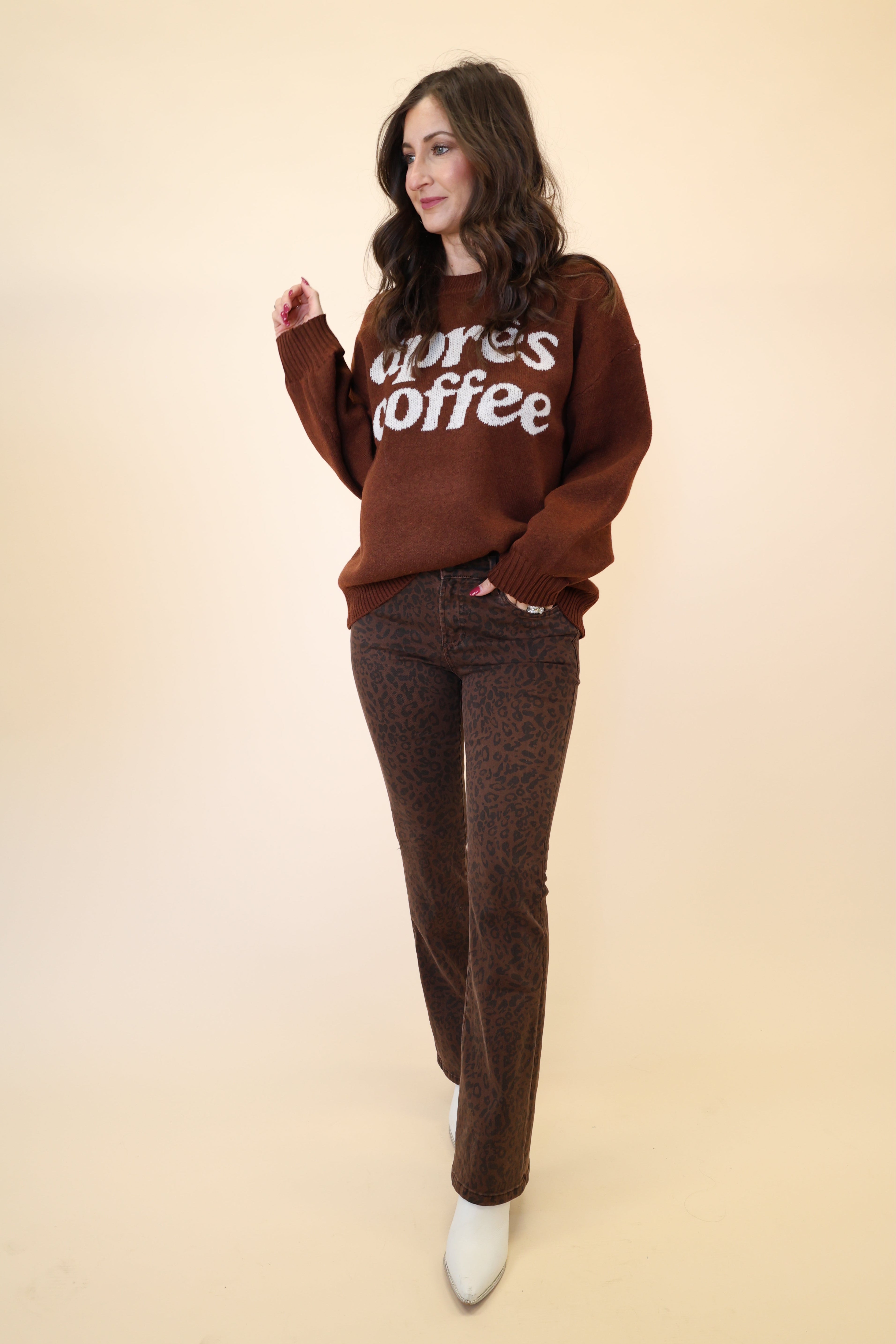 Dear John Jaxtyn leopard bootcut jeans featuring subtle flare and statement animal print