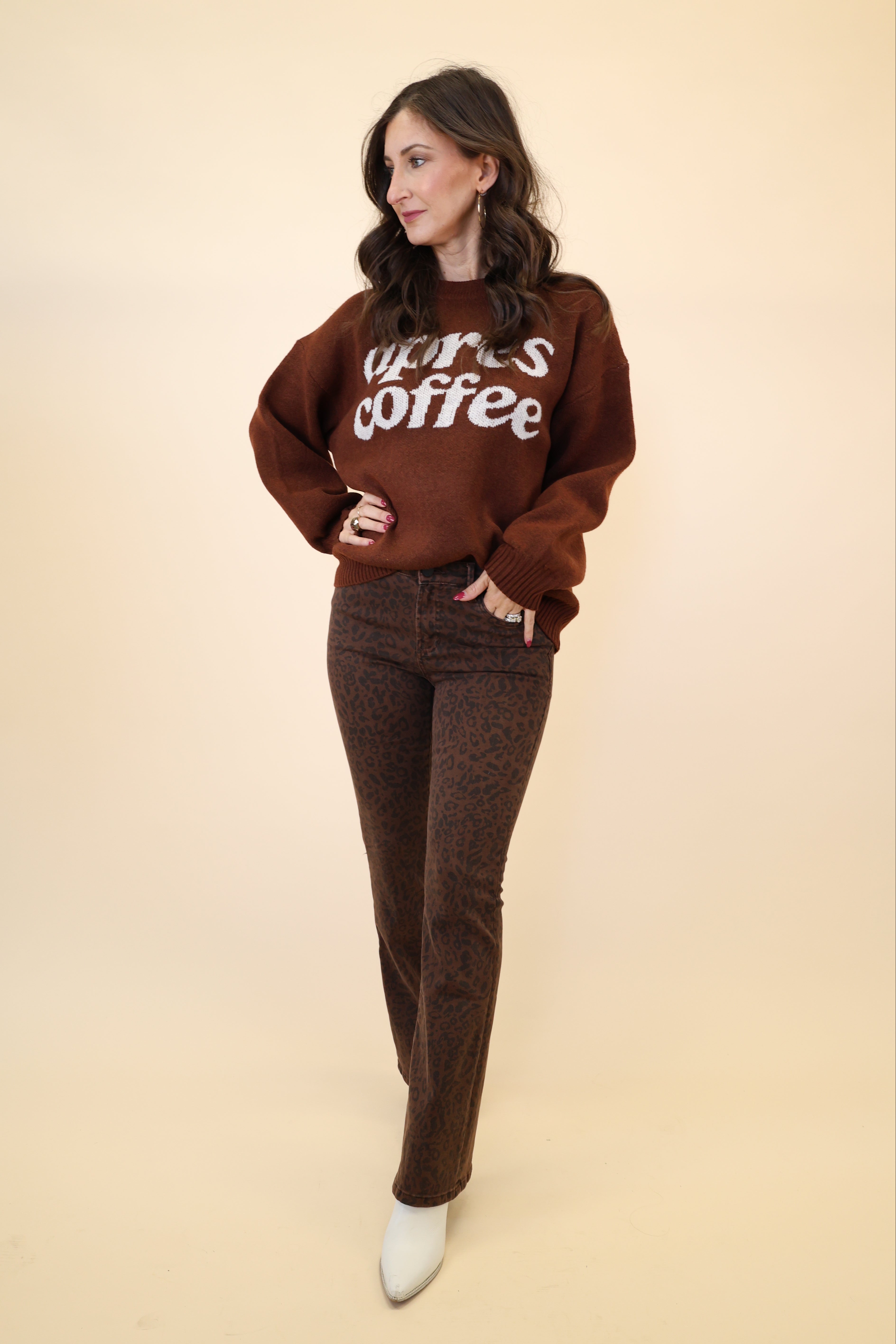 Dear John Jaxtyn slim bootcut jeans in bold brown and black leopard print with a flared finish