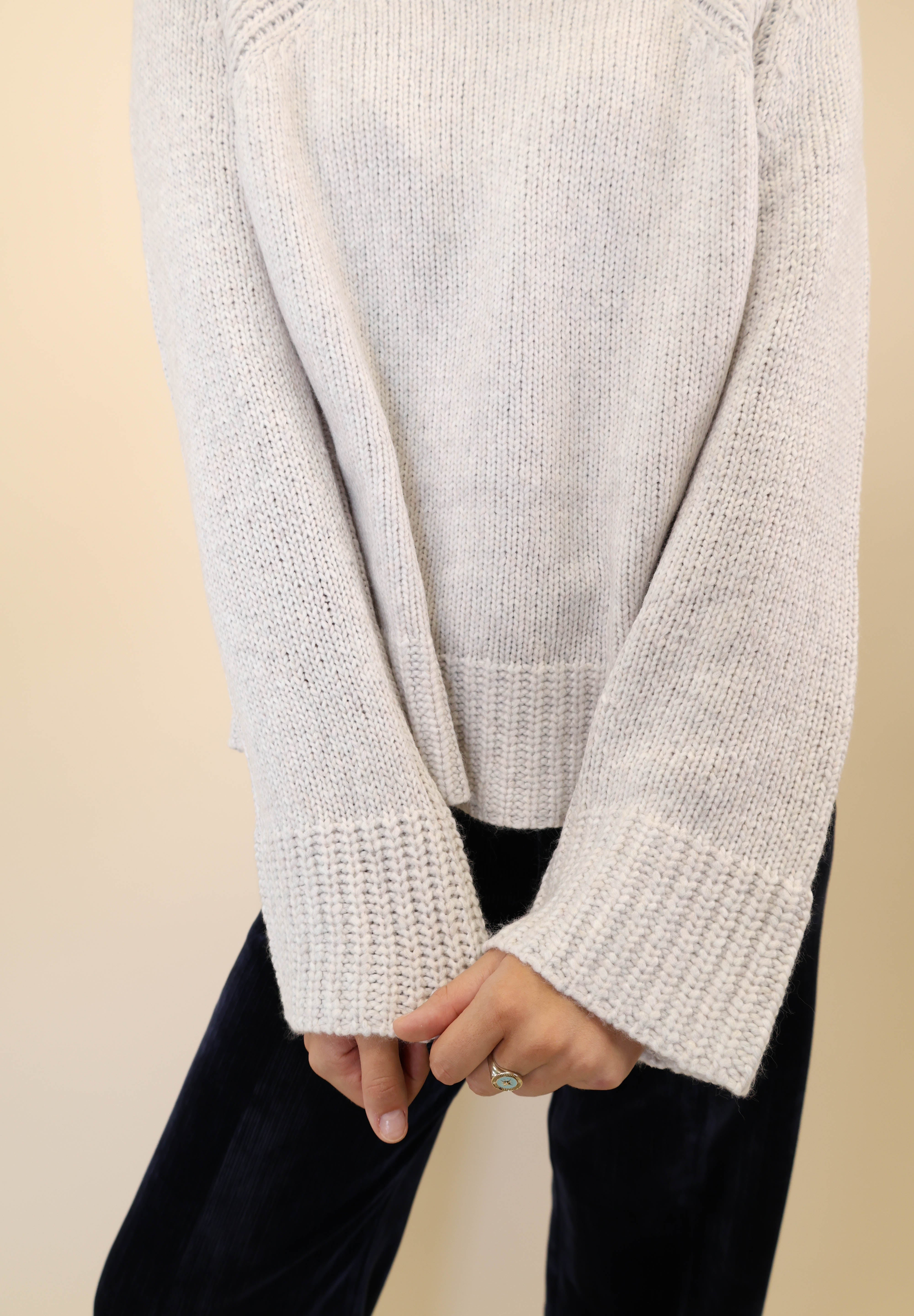 Z Supply Emerge sweater in white — knit design with elevated funnel neck detail