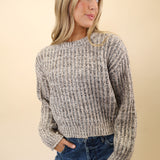 Z Supply Tivoli gray knit sweater with relaxed fit and cropped waistline