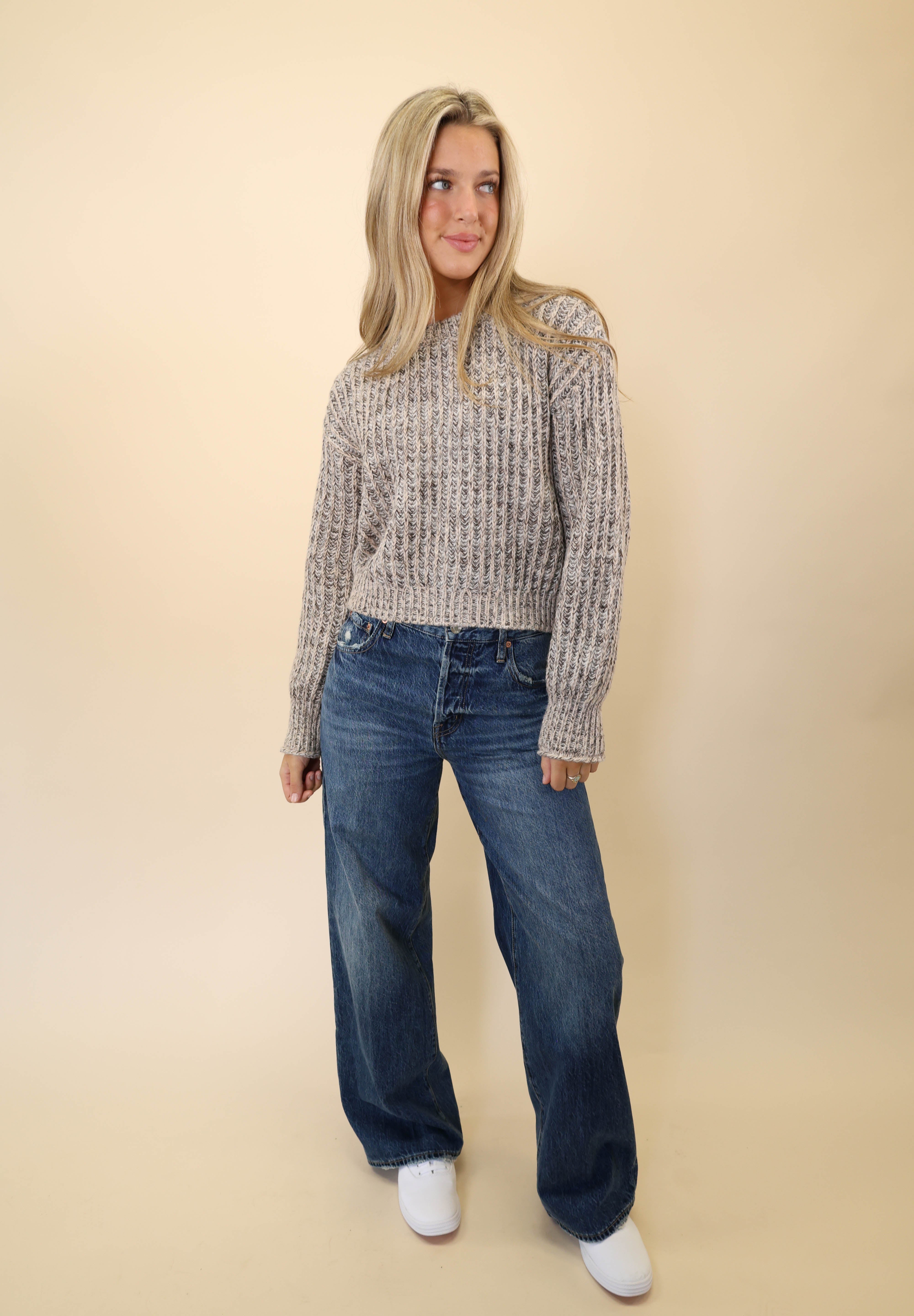 Z Supply Tivoli knit sweater in heather gray — relaxed fit and waist-length crop