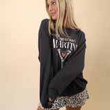 Z Supply oversized black crewneck sweatshirt with white “Espresso Martini” graphic