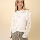 Z Supply Cento sweater in white — relaxed crewneck style with timeless cable-knit design