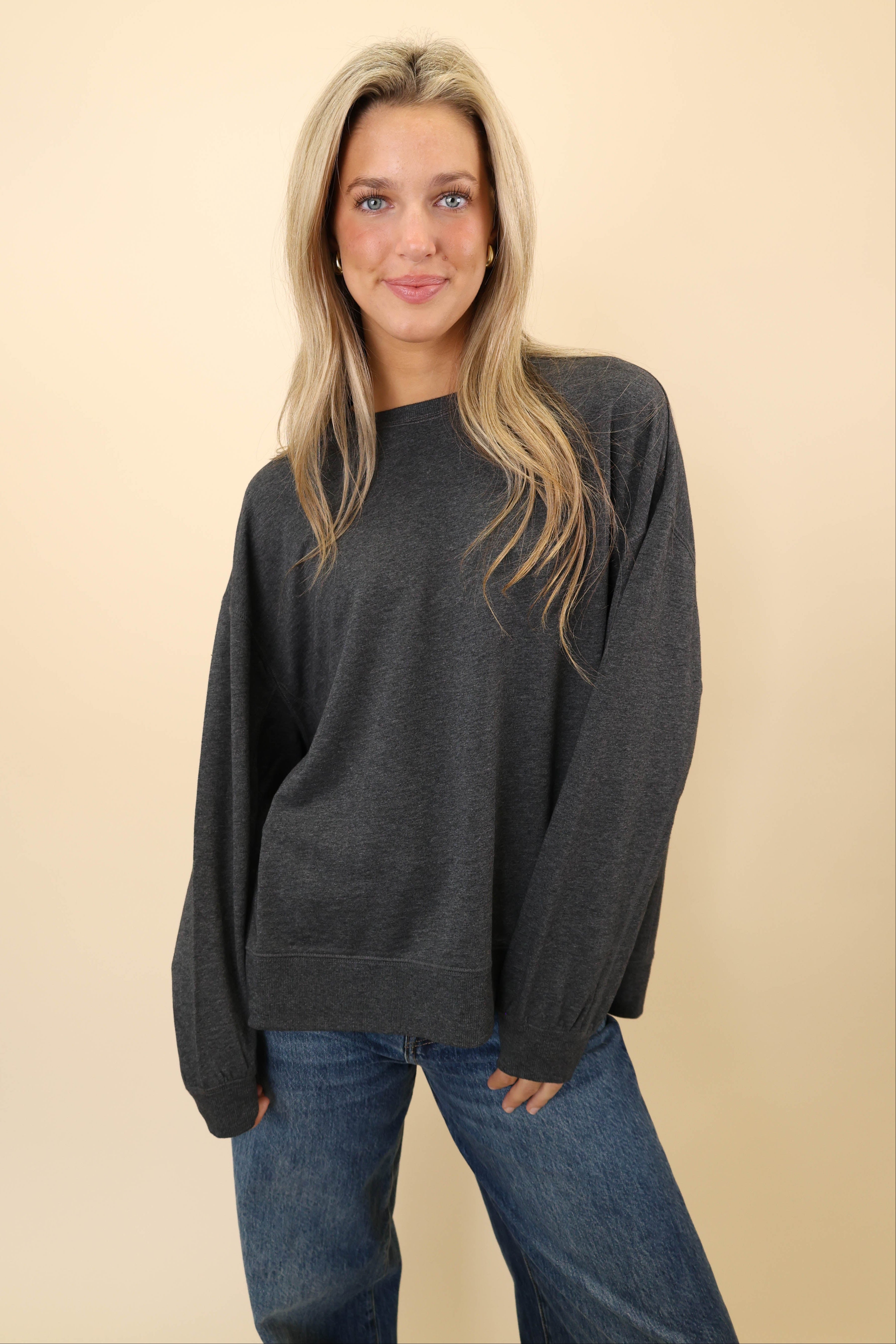 Z Supply Modern Weekender sweatshirt — soft charcoal knit with classic crew neckline
