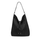 Felicity Bucket black vegan leather handbag with gold hardware – spacious adjustable strap bucket bag – Shear Boutique