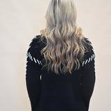 Back view of Love Token Spencer Sweater in Black — ribbed knit detail from Shear Boutique