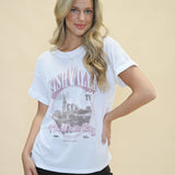 Classic white Nashville Skyline T-shirt by Girl Dangerous — casual vintage graphic with laid-back Southern charm.