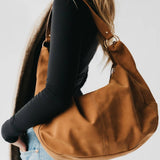 Hazel Hobo Shoulder Bag with Tassel: Chocolate Suede