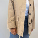 Deluc Montecarlo utility jacket in camel with faux leather accents and layered front