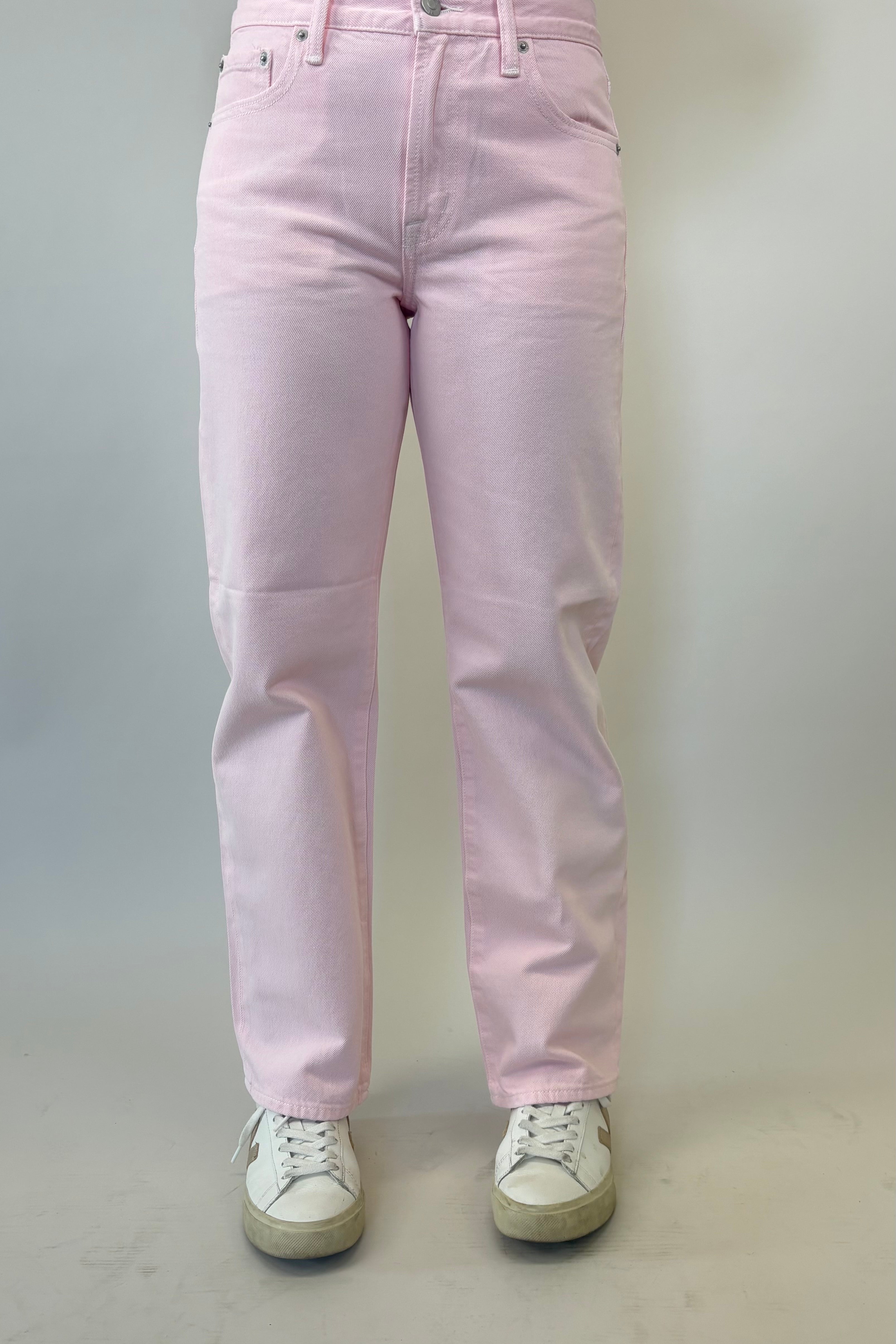 Pistola Lexi mid rise bowed straight jeans in soft blush pink denim