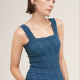 Deep Sea Blue Lace Textured Top