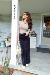 Ribbed Henley Sweater Top – Mocha